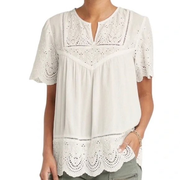 New Knox Rose top short sleeve eyelet peasant cotton black - Picture 12 of 16